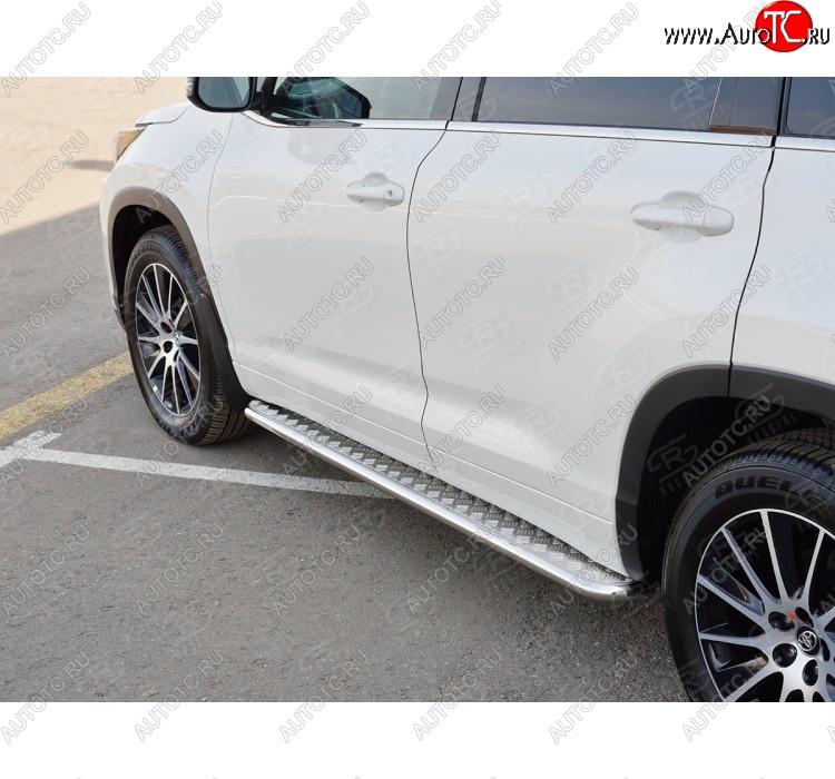 29 999 р. Широкая защита порогов с трубой диаметром 42 мм SLITKOFF v2  Toyota Highlander  XU50 (2013-2017) дорестайлинг  с доставкой в г. Омск