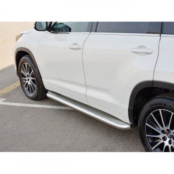 38 999 р. Порожки для ног (Ø63 мм) SLITKOFF  Toyota Highlander  XU50 (2016-2020) рестайлинг (лист - нержавейка, профиль - нержавейка)  с доставкой в г. Омск. Увеличить фотографию 3