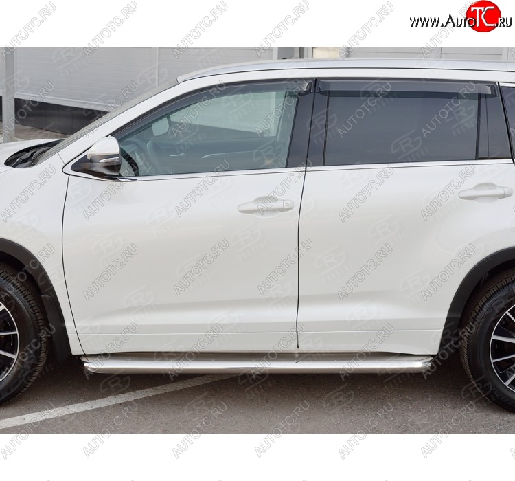 38 999 р. Порожки для ног (Ø63 мм) SLITKOFF  Toyota Highlander  XU50 (2016-2020) рестайлинг (лист - нержавейка, профиль - нержавейка)  с доставкой в г. Омск