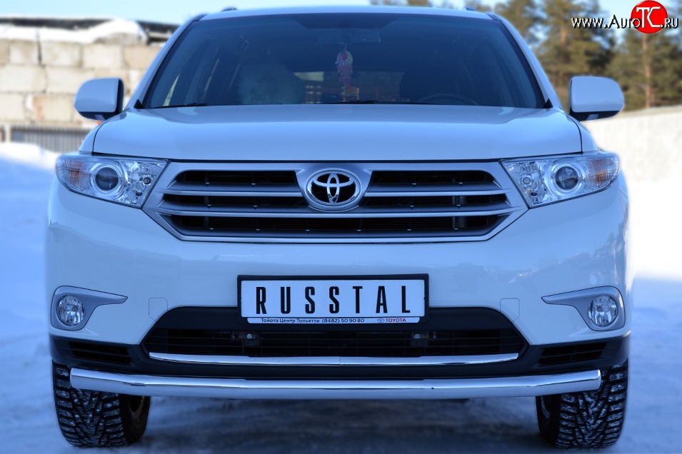 13 999 р. Одинарная защита переднего бампера диаметром 63 мм (рестайлинг) Russtal Toyota Highlander XU40 рестайлинг (2010-2013)  с доставкой в г. Омск