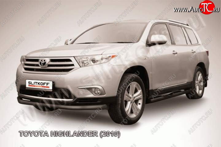 7 949 р. защита переднего бампера Slitkoff Toyota Highlander XU40 рестайлинг (2010-2013) (Цвет: серебристый)  с доставкой в г. Омск