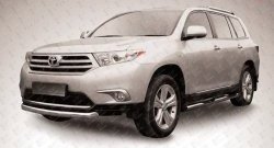 11 349 р. Защита переднего бампера из короткой трубы диаметром 76 мм Slitkoff Toyota Highlander XU40 рестайлинг (2010-2013) (Цвет: нержавеющая полированная сталь)  с доставкой в г. Омск. Увеличить фотографию 1