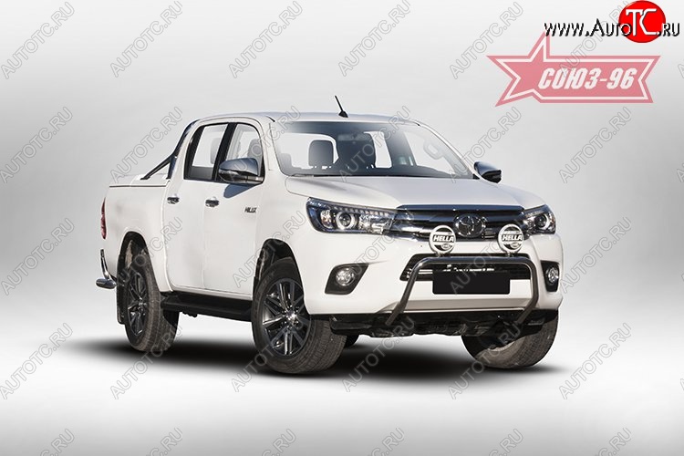 13 589 р. Защита переднего бампера под ПТФ Souz-96 (d42) Toyota Hilux AN120 дорестайлинг (2016-2020)  с доставкой в г. Омск