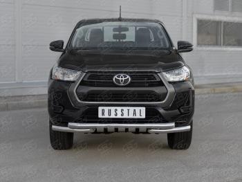 Защита переднего бампера (Ø63 мм с клыками, нержавейка) SLITKOFF Toyota (Тойота) Hilux (Хайлюкс)  AN120 (2020-2025) AN120 2-ой рестайлинг