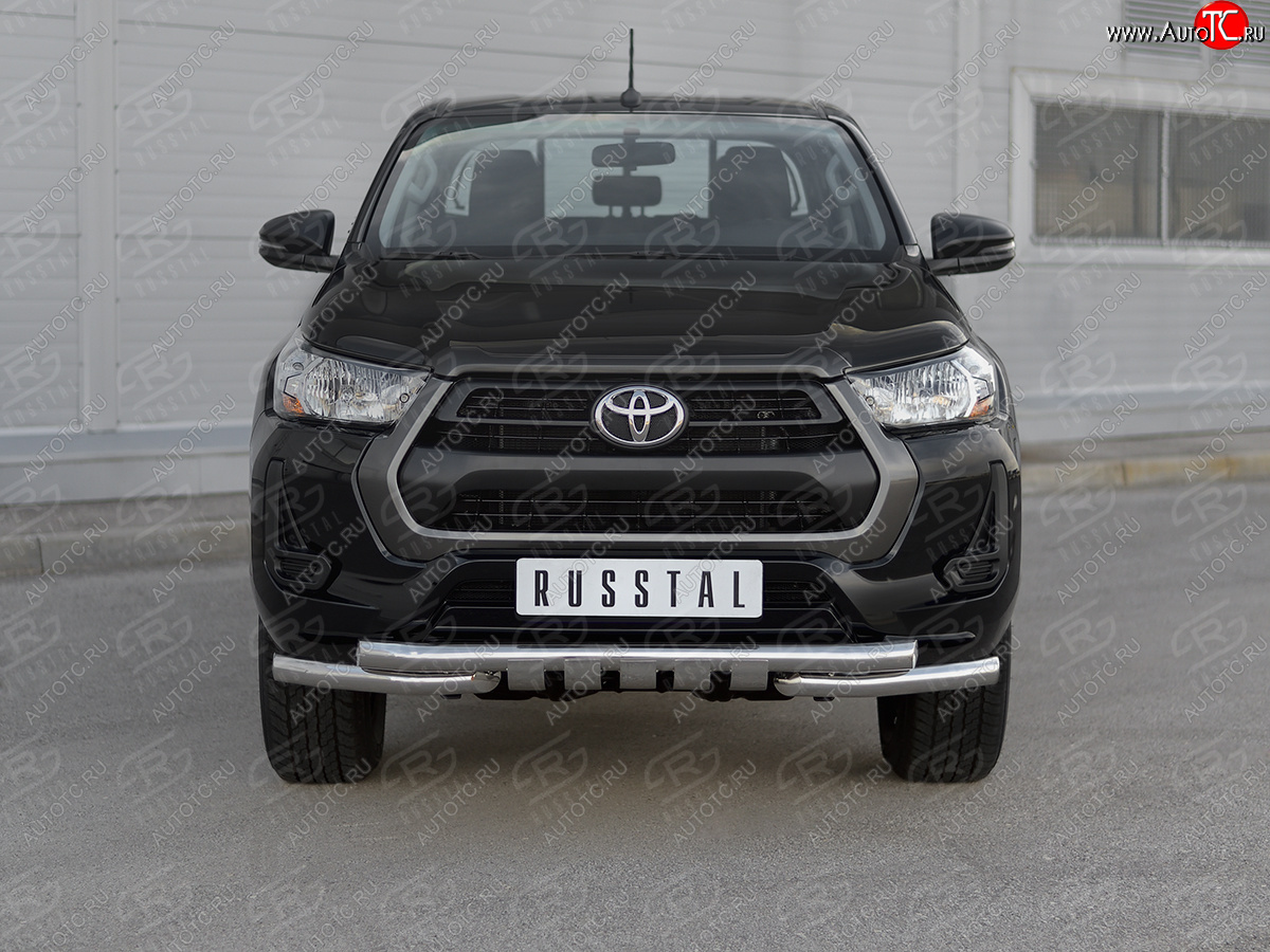 27 999 р. Защита переднего бампера (Ø63 мм с клыками) SLITKOFF  Toyota Hilux  AN120 (2020-2025) 2-ой рестайлинг (полированная нержавейка)  с доставкой в г. Омск