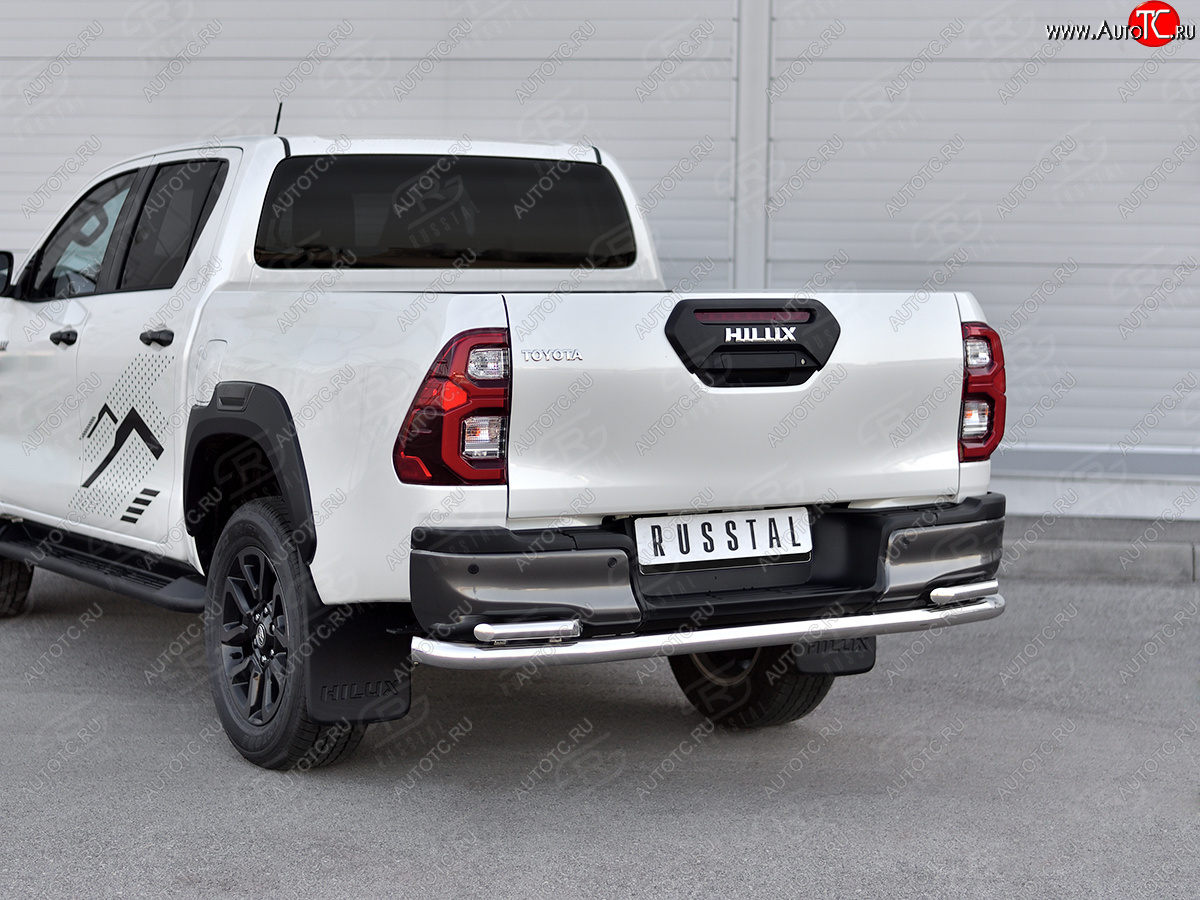 17 999 р. Защита заднего бампера (2 трубы Ø63 и 42 мм, нержавейка, BLACK ONYX) SLITKOFF  Toyota Hilux  AN120 (2020-2024) 2-ой рестайлинг (полированная нержавейка)  с доставкой в г. Омск