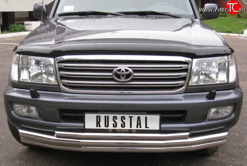 21 999 р. Тройная защита переднего бампера Russtal из труб диаметром по 63 мм Toyota Land Cruiser 100 1-ый рестайлинг (2002-2005)  с доставкой в г. Омск