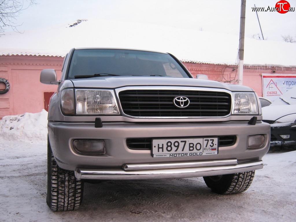 17 449 р. Защита переднего бампера (2 трубыØ76 и 42 мм, нержавейка) Russtal Toyota Land Cruiser 100 1-ый рестайлинг (2002-2005)  с доставкой в г. Омск