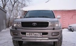 Защита переднего бампера (2 трубыØ76 и 63 мм, нержавейка) SLITKOFF Toyota (Тойота) Land Cruiser (Лэнд)  100 (1998-2007) 100 дорестайлинг, 1-ый рестайлинг, 2-ой рестайлинг