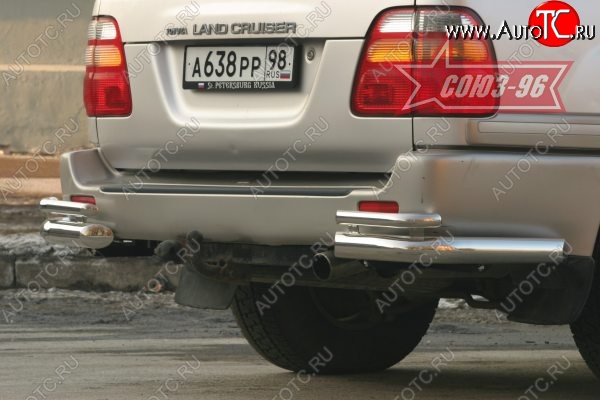 22 454 р. Защита заднего бампера из боковых уголков Souz-96( d76) Toyota Land Cruiser 100 дорестайлинг (1998-2002)  с доставкой в г. Омск