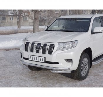 Защита переднего бампера (Ø63 мм с углами, нержавейка) SLITKOFF Toyota (Тойота) Land Cruiser Prado (Лэнд)  J150 (2017-2020) J150 2-ой рестайлинг