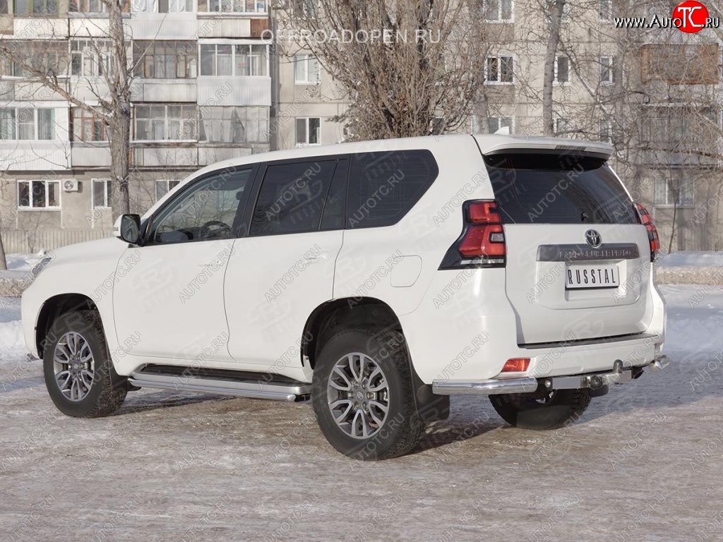 13 499 р. Защита заднего бампера (Ø76 мм уголки, нержавейка) Russtal Toyota Land Cruiser Prado J150 2-ой рестайлинг (2017-2020)  с доставкой в г. Омск