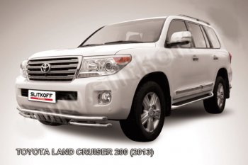 23 999 р. Защита переднего бампера Slitkoff (Ø57 и 57 мм, с защитой картера)  Toyota Land Cruiser  200 (2012-2015) 1-ый рестайлинг (Нержавейка)  с доставкой в г. Омск. Увеличить фотографию 1