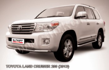 14 099 р. Защита переднего бампера Slitkoff (Ø76 мм)  Toyota Land Cruiser  200 (2012-2015) 1-ый рестайлинг (Нержавейка полированная)  с доставкой в г. Омск. Увеличить фотографию 1