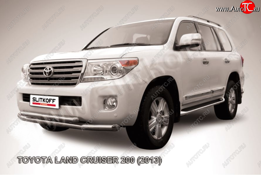 21 349 р. Защита переднего бампера Slitkoff (Ø76 и 57 мм)  Toyota Land Cruiser  200 (2012-2015) 1-ый рестайлинг (Нержавейка полированная)  с доставкой в г. Омск