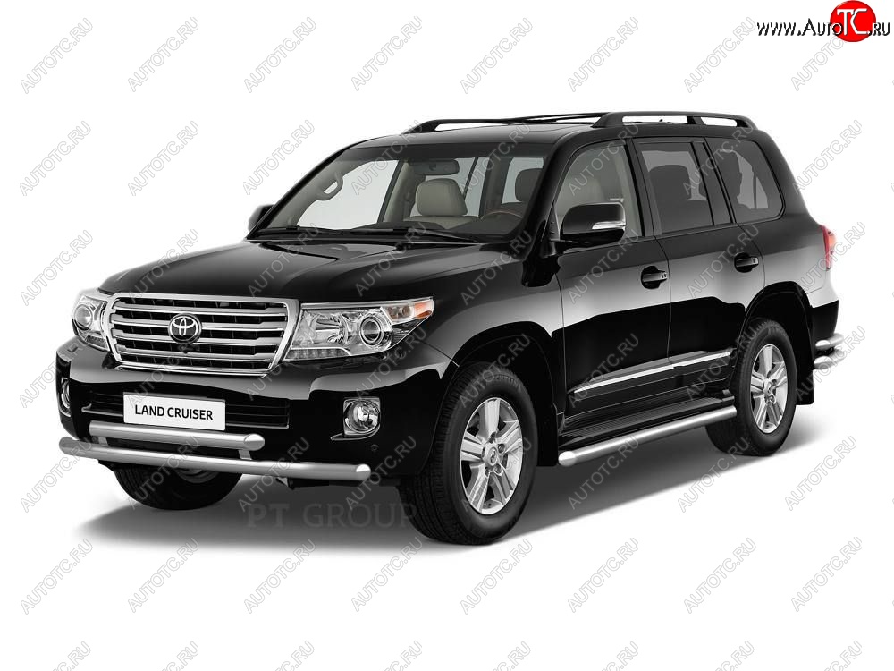 20 949 р. Защита порогов из трубы Ø51 Petroil Tuning Toyota Land Cruiser 200 2-ой рестайлинг (2015-2021) (Нержавеющая полированная сталь)  с доставкой в г. Омск