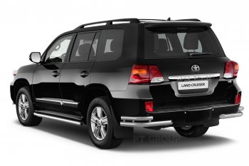 20 949 р. Защита порогов из трубы Ø51 Petroil Tuning Toyota Land Cruiser 200 2-ой рестайлинг (2015-2021) (Нержавеющая полированная сталь)  с доставкой в г. Омск. Увеличить фотографию 2