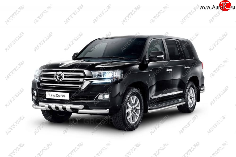 30 999 р. Защита порогов из трубы Ø63 Petroil Tuning Toyota Land Cruiser 200 2-ой рестайлинг (2015-2021) (Нержавеющая полированная сталь)  с доставкой в г. Омск