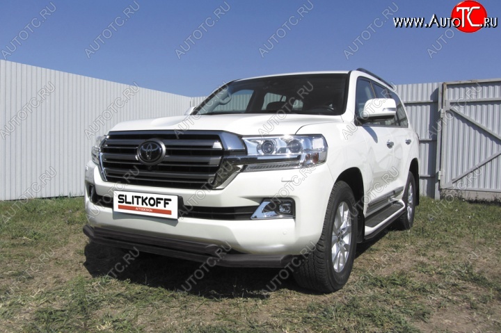 12 949 р. Защита переднего бампер Slitkoff  Toyota Land Cruiser  200 (2015-2021) 2-ой рестайлинг (Цвет: серебристый)  с доставкой в г. Омск