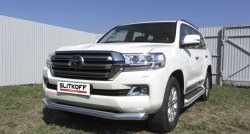 12 399 р. Одинарная защита переднего бампера диаметром 57 мм Slitkoff  Toyota Land Cruiser  200 (2015-2021) 2-ой рестайлинг (Цвет: нержавеющая полированная сталь)  с доставкой в г. Омск. Увеличить фотографию 1