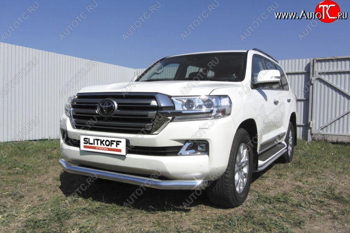 12 399 р. Одинарная защита переднего бампера диаметром 57 мм Slitkoff  Toyota Land Cruiser  200 (2015-2021) 2-ой рестайлинг (Цвет: нержавеющая полированная сталь)  с доставкой в г. Омск