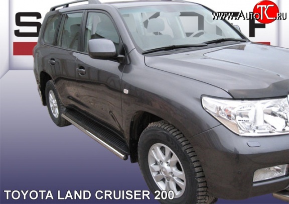 14 599 р. Защита штатных порогов из круглой трубы диаметром 57 мм Slitkoff  Toyota Land Cruiser  200 (2007-2012) дорестайлинг (Цвет: нержавеющая полированная сталь)  с доставкой в г. Омск