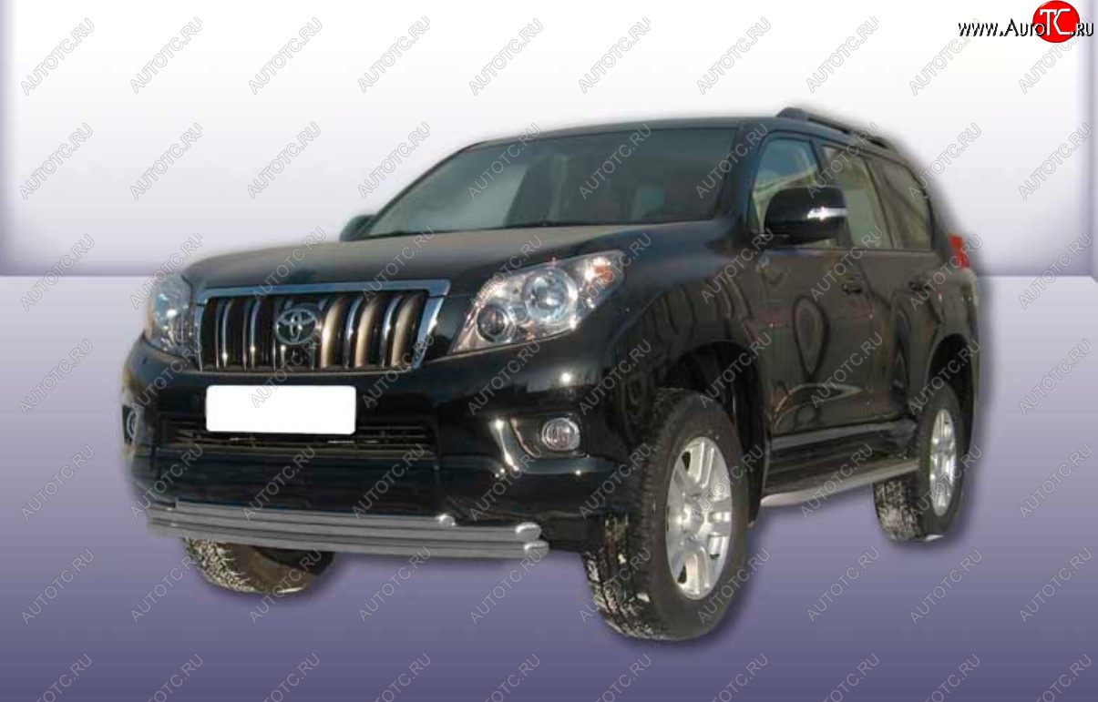 11 999 р. Защита переднего бампера Slitkoff (Ø 57+Ø 57+Ø 42, тройная).  Toyota Land Cruiser Prado  J150 (2009-2013) дорестайлинг (Сталь с полимерным покрытием. Цвет: серебристый)  с доставкой в г. Омск