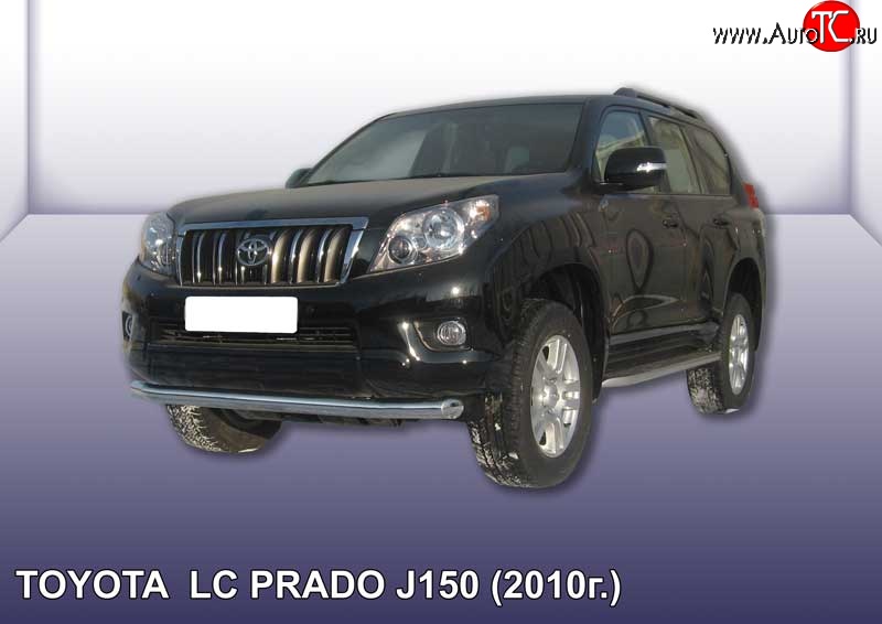 13 849 р. Одинарная защита переднего бампера диаметром 76 мм Slitkoff Toyota Land Cruiser Prado J150 дорестайлинг (2009-2013) (Цвет: нержавеющая полированная сталь)  с доставкой в г. Омск