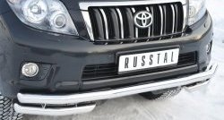 20 999 р. Защита переднего бампера (Ø63 мм с углами, нержавейка) SLITKOFF Toyota Land Cruiser Prado J150 дорестайлинг (2009-2013)  с доставкой в г. Омск. Увеличить фотографию 2