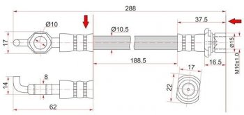 599 р. Тормозной шланг 2 WD SAT (левый/правый)  Toyota LiteAce  R40,50 - Town Ace  3  с доставкой в г. Омск. Увеличить фотографию 1