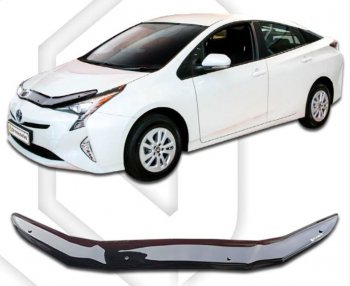 1 759 р. Дефлектор капота CA-Plastiс Toyota Prius XW50 дорестайлинг (2015-2018) (Classic черный, Без надписи)  с доставкой в г. Омск. Увеличить фотографию 1