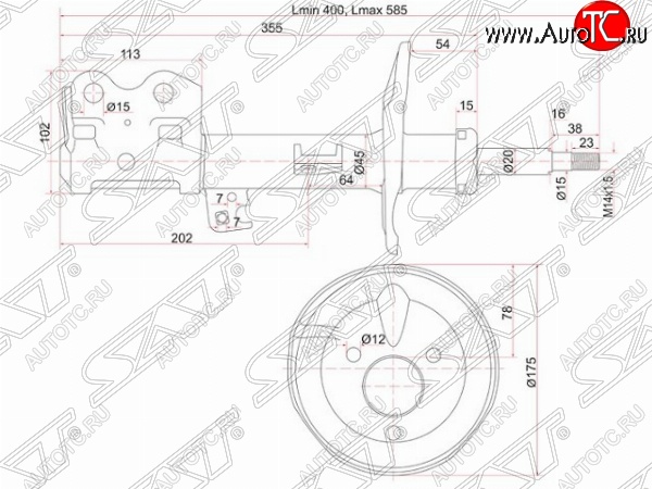 3 699 р. Правый амортизатор передний SAT Toyota Prius XW20 дорестайлинг (2003-2005)  с доставкой в г. Омск