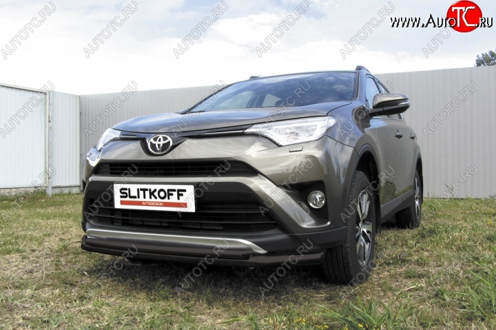 8 449 р. Защита переднего бампер Slitkoff  Toyota RAV4  XA40 (2015-2019) 5 дв. рестайлинг (Цвет: серебристый)  с доставкой в г. Омск