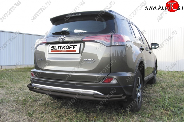 9 599 р. Защита задняя Slitkoff Toyota RAV4 XA40 5 дв. рестайлинг (2015-2019) (Цвет: серебристый)  с доставкой в г. Омск