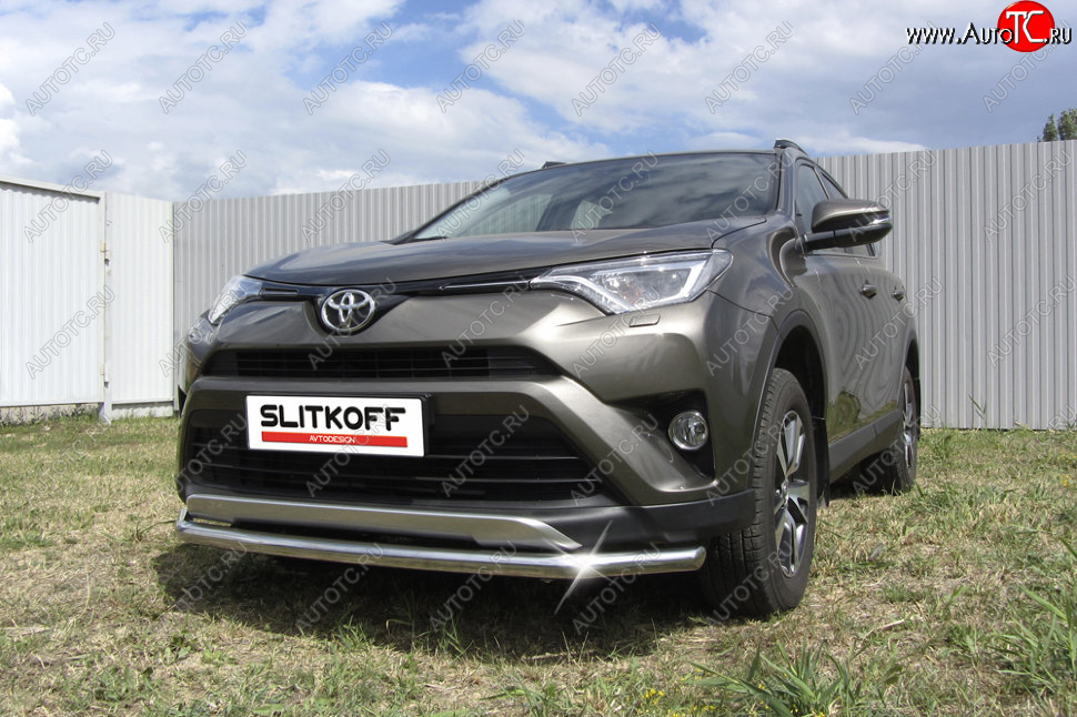 10 749 р. Защита переднего бампера Slitkoff (Ø57 мм)  Toyota RAV4  XA40 (2015-2019) 5 дв. рестайлинг (Нержавейка полированная)  с доставкой в г. Омск