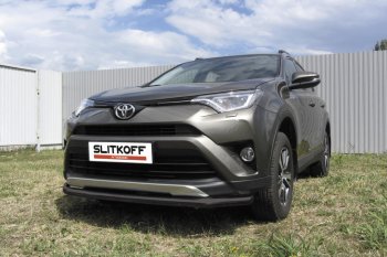 10 749 р. Защита переднего бампера Slitkoff (Ø57 мм)  Toyota RAV4  XA40 (2015-2019) 5 дв. рестайлинг (Нержавейка полированная)  с доставкой в г. Омск. Увеличить фотографию 2