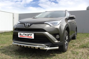 Защита переднего бампера Slitkoff (Ø57 и 42 мм, с декоративными элементами) Toyota RAV4 XA40 5 дв. рестайлинг (2015-2019)  (Нержавейка)