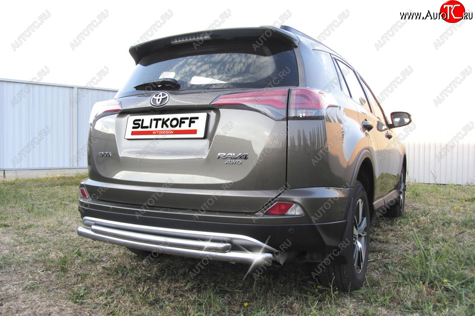 10 999 р. Защита заднего бампера Slitkoff (Ø57 и 42 мм, радиусная)  Toyota RAV4  XA40 (2015-2019) 5 дв. рестайлинг (Нержавейка полированная)  с доставкой в г. Омск