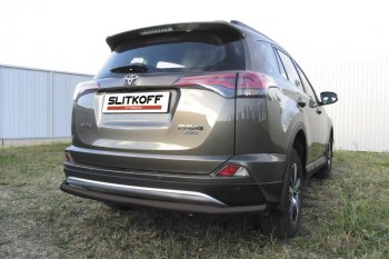 6 999 р. Защита заднего бампера Slitkoff (Ø57 мм, длинная)  Toyota RAV4  XA40 (2015-2019) 5 дв. рестайлинг (Сталь с полимерным покрытием в цвет: черный)  с доставкой в г. Омск. Увеличить фотографию 1