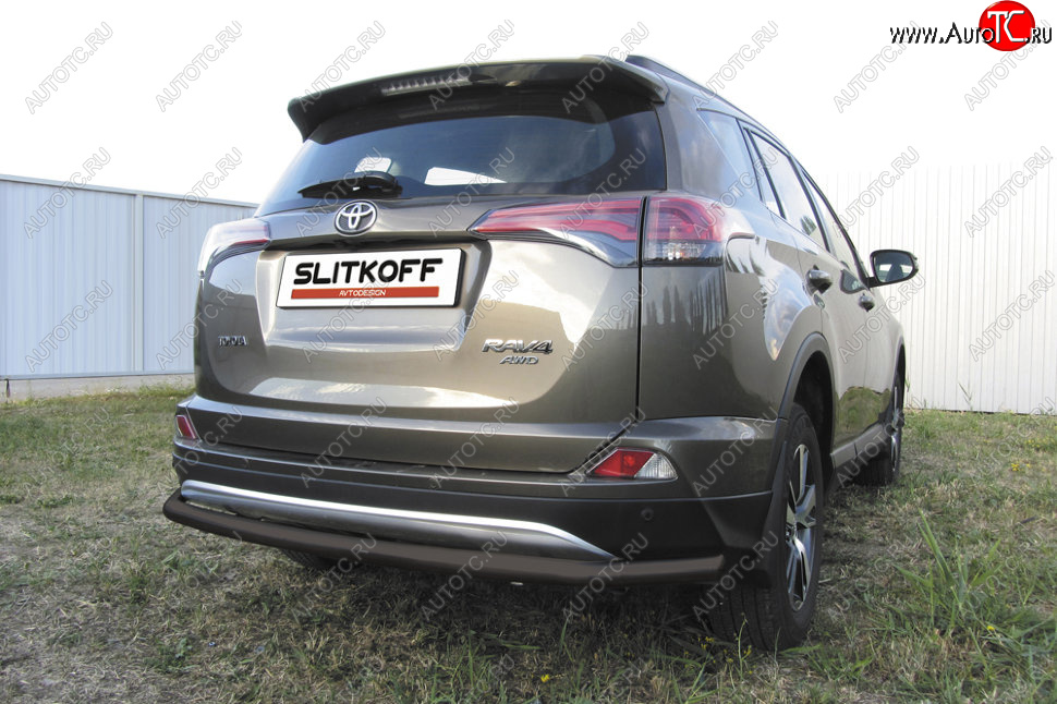 6 999 р. Защита заднего бампера Slitkoff (Ø57 мм, длинная)  Toyota RAV4  XA40 (2015-2019) 5 дв. рестайлинг (Сталь с полимерным покрытием в цвет: черный)  с доставкой в г. Омск