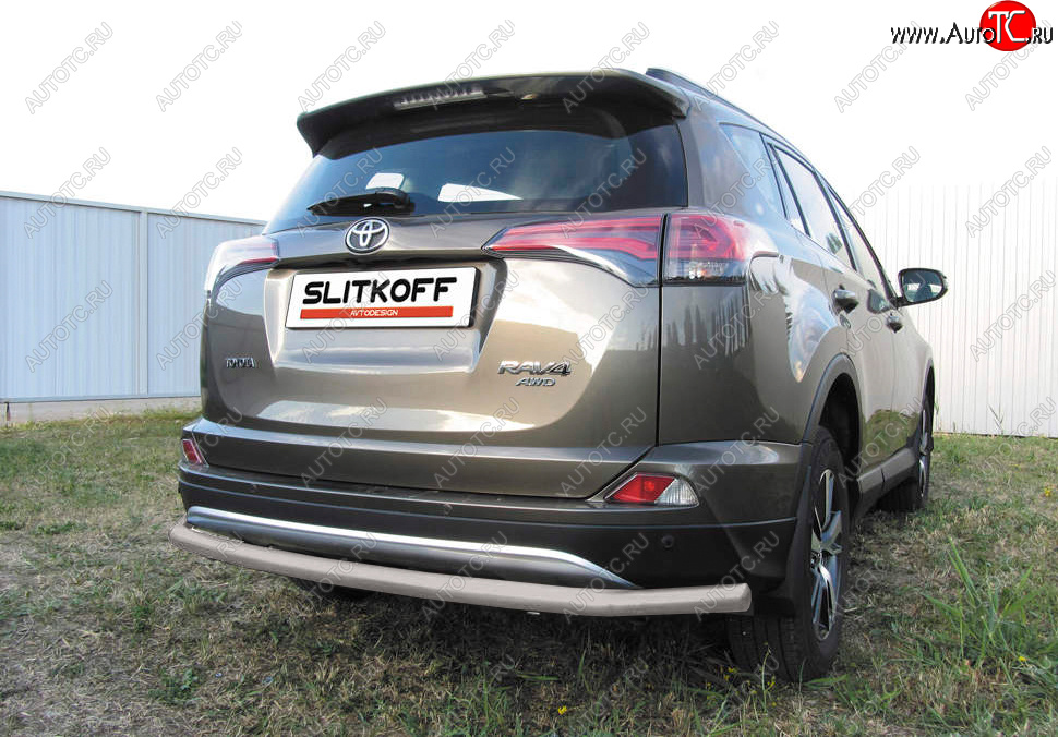 7 199 р. Защита заднего бампера Slitkoff (Ø57 мм, длинная)  Toyota RAV4  XA40 (2015-2019) 5 дв. рестайлинг (Сталь с полимерным покрытием в цвет: серебристый)  с доставкой в г. Омск