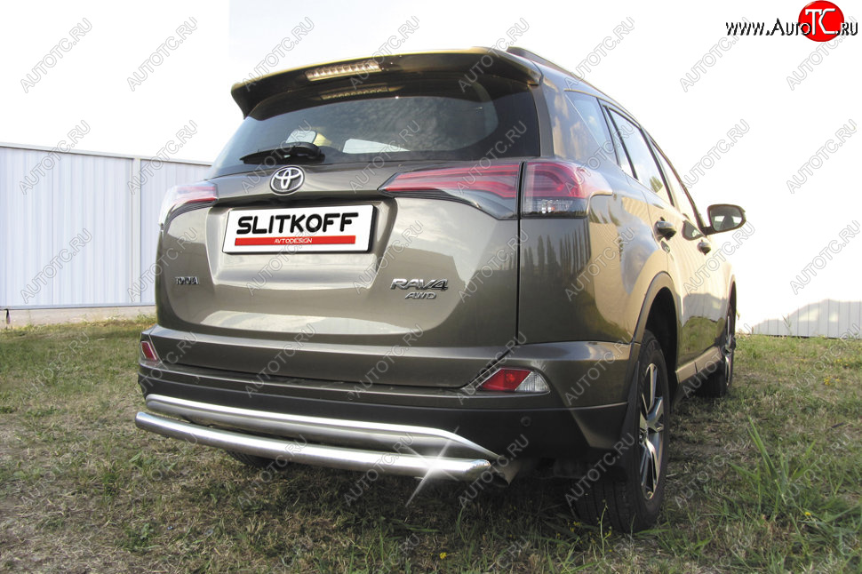 8 999 р. Защита заднего бампера Slitkoff (Ø57 мм, радиусная)  Toyota RAV4  XA40 (2015-2019) 5 дв. рестайлинг (Нержавейка полированная)  с доставкой в г. Омск