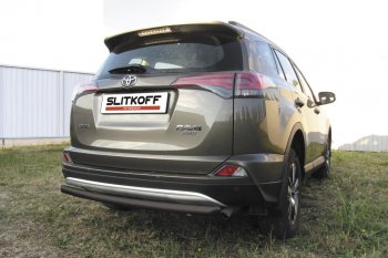 8 999 р. Защита заднего бампера Slitkoff (Ø57 мм, радиусная)  Toyota RAV4  XA40 (2015-2019) 5 дв. рестайлинг (Нержавейка полированная)  с доставкой в г. Омск. Увеличить фотографию 2