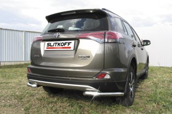 7 599 р. Защита заднего бампера Slitkoff (Ø57 мм, уголки)  Toyota RAV4  XA40 (2015-2019) 5 дв. рестайлинг (Нержавейка полированная)  с доставкой в г. Омск. Увеличить фотографию 2