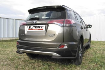 7 599 р. Защита заднего бампера Slitkoff (Ø57 мм, уголки)  Toyota RAV4  XA40 (2015-2019) 5 дв. рестайлинг (Нержавейка полированная)  с доставкой в г. Омск. Увеличить фотографию 1