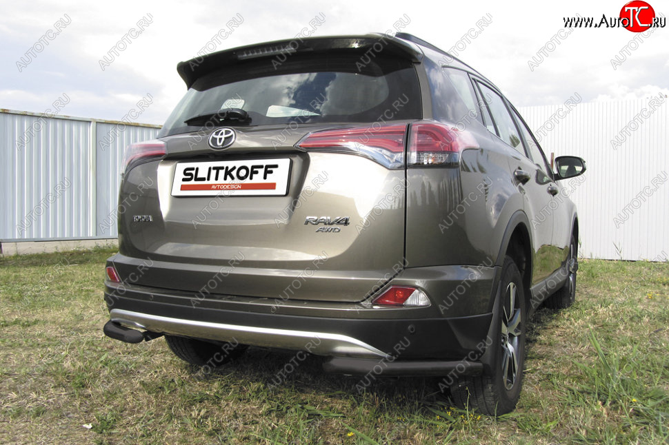 7 599 р. Защита заднего бампера Slitkoff (Ø57 мм, уголки)  Toyota RAV4  XA40 (2015-2019) 5 дв. рестайлинг (Нержавейка полированная)  с доставкой в г. Омск