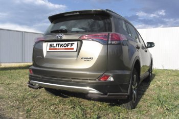 9 799 р. Защита заднего бампера Slitkoff (d57 и 42 мм, уголки) Toyota RAV4 XA40 5 дв. рестайлинг (2015-2019) (Нержавейка полированная)  с доставкой в г. Омск. Увеличить фотографию 2