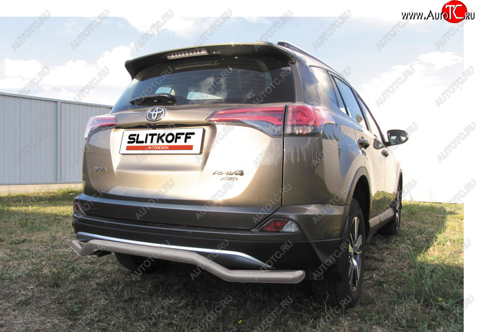 6 699 р. Защита заднего бампера Slitkoff (Ø57 мм, волна)  Toyota RAV4  XA40 (2015-2019) 5 дв. рестайлинг (Сталь с полимерным покрытием в цвет: серебристый)  с доставкой в г. Омск