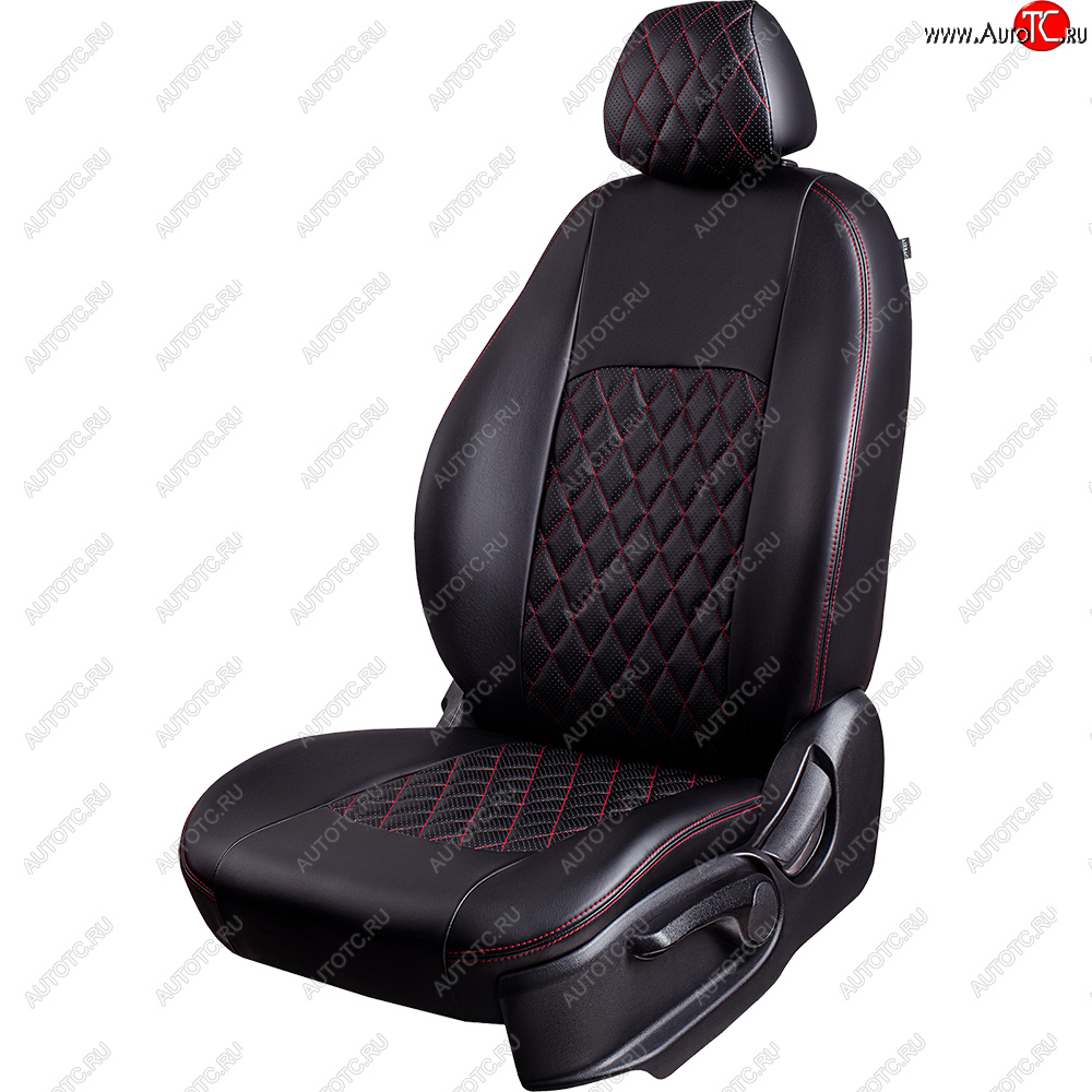 7 999 р. Чехлы для сидений Lord Autofashion Турин Ромб (экокожа)  Toyota RAV4  XA40 (2012-2019) 5 дв. дорестайлинг, 5 дв. рестайлинг (Черный, вставка черная, строчка красная)  с доставкой в г. Омск