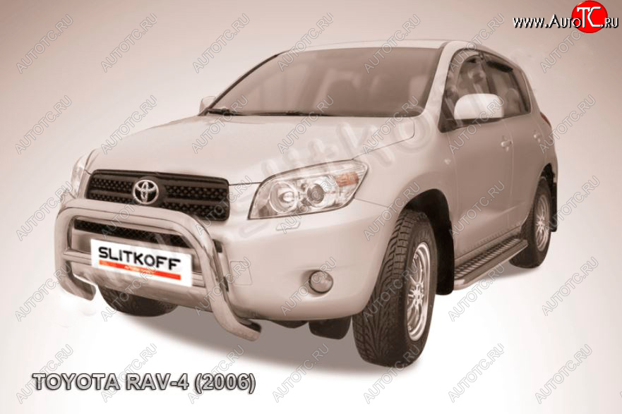 38 699 р. Защита переднего бампера Slitkoff (Ø76 мм, низкая) Toyota RAV4 XA305 5 дв. дорестайлинг (2005-2009) (Нержавейка полированная)  с доставкой в г. Омск